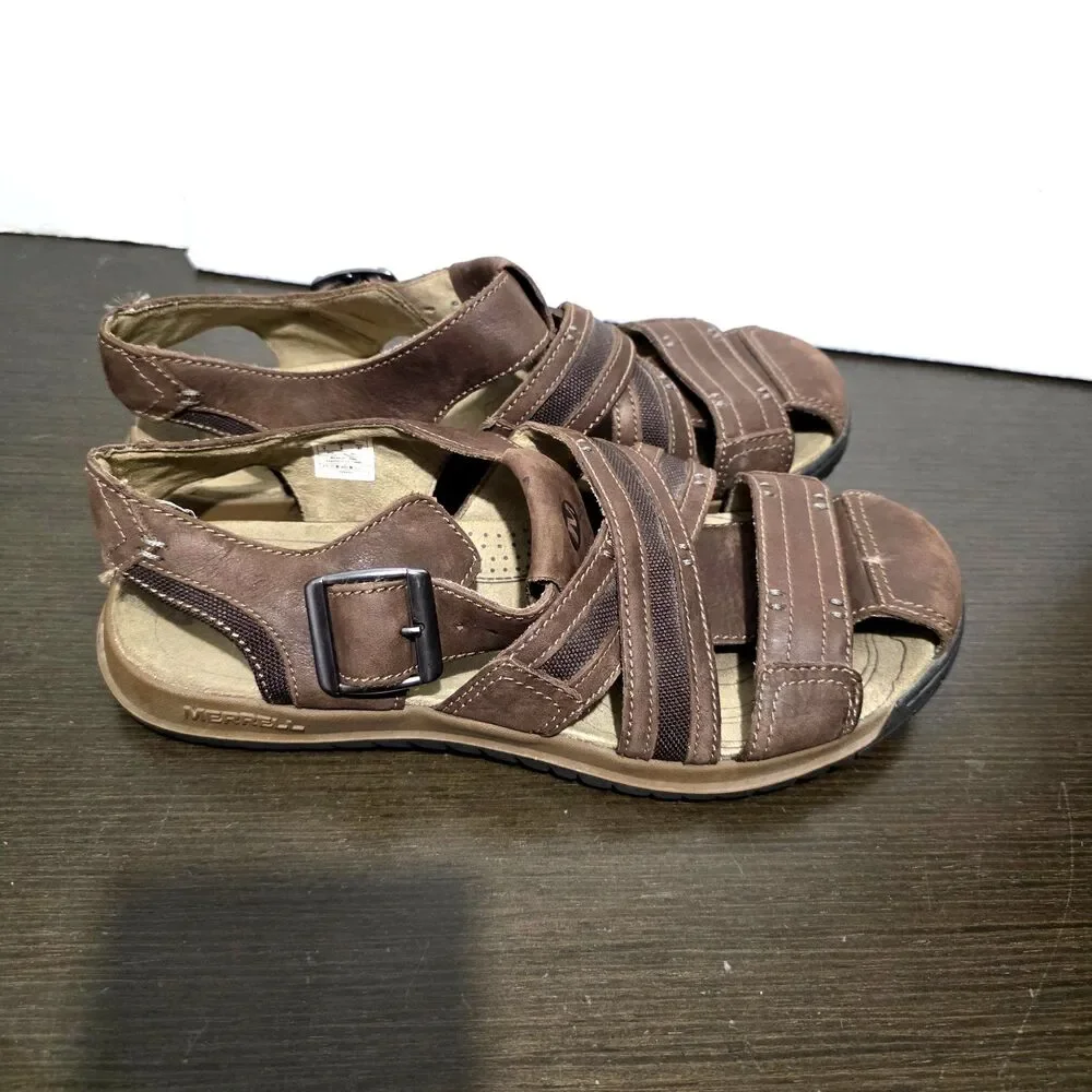 Merrell Espresso J62213 Brown Suede Leather Fisherman Sandals 9 - Picture 1 of 16